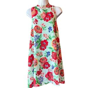 Everly Floral Shift Dress Womens Medium Sleeveless Mock Neck Spring